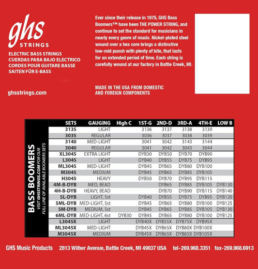 GHS L3045 4String Bass Boomers Strings 40-95 Gauge