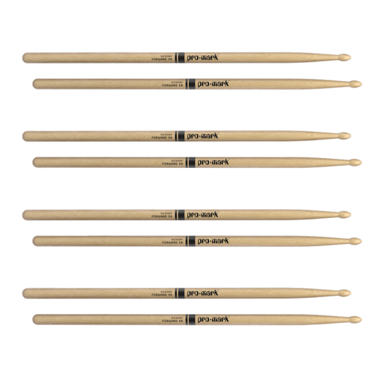 Promark Classic Forward 5A Lacquered Hickory Oval Wood Tip Drumstick 4 Pack