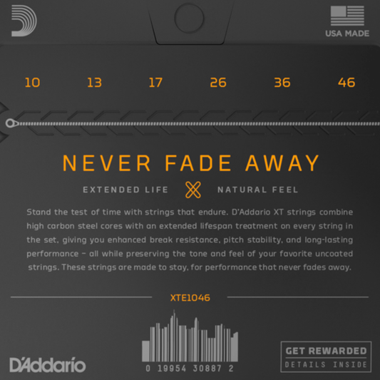 D'Addario XTE1046 XT Nickel Plated Steel Electric Guitar Strings Regular Light 10-46 Gauge