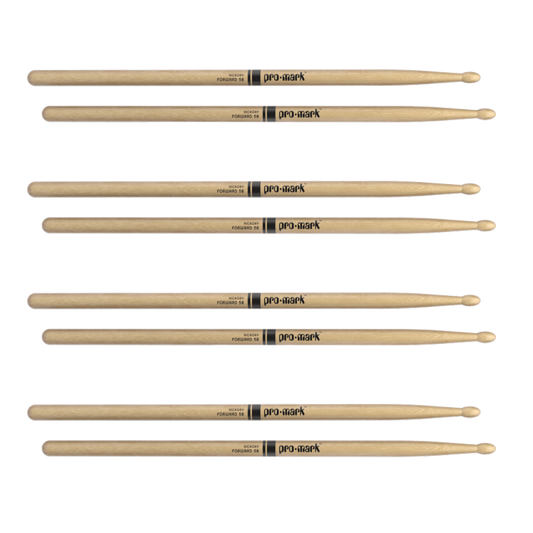 Promark Classic Forward 5B Lacquered Hickory Oval Wood Tip Drumstick 4 Pack