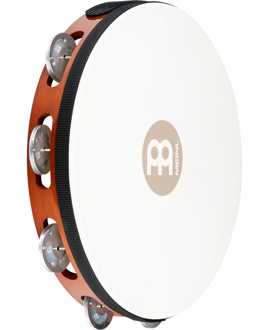 Meinl Percussion TAH1AAB Traditional Wood Series Headed Wood Tambourine Single Row Aluminum Jingle 10"