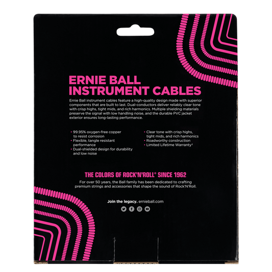 Ernie Ball P06044 Coiled Straight to Straight Instrument Cable 30 foot in Black