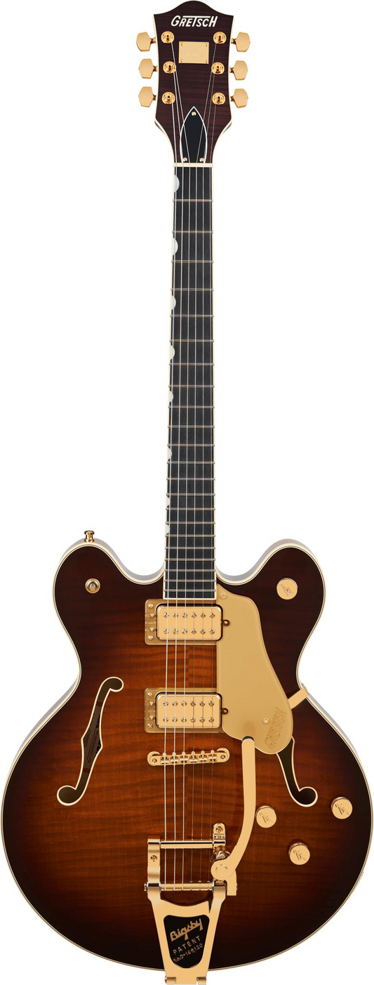 Gretsch Broadkaster LX Figured Center Block with String Thru Bigsby and Gold Hardware in Havana Burst