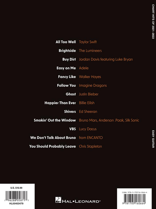 Chart Hits of 2021 to 2022 Easy Guitar Notes & Tab