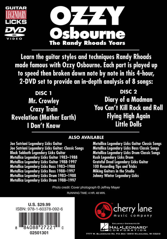 Ozzy Osbourne Randy Rhoades Years Easy Guitar