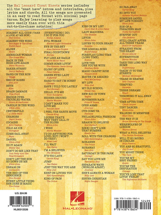 Piano Cheat Sheets Classic Rock