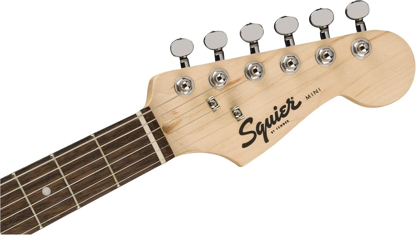 Squier FSR Mini Stratocaster, Laurel Fingerboard, White Pickguard in Surf Green