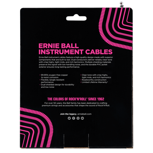 Ernie Ball P06045 Coiled Straight to Right Angle Instrument Cable 30 foot in White