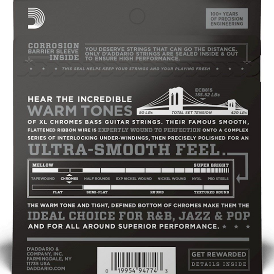 D'Addario ECB81S Short Scale Flatwound Bass Strings Light 45-100 Gauge