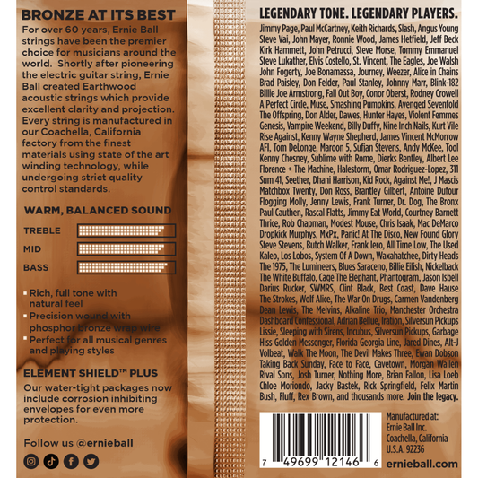 Ernie Ball Medium Light Earthwood Phosphor Bronze Acoustic Guitar Strings 12-54 Gauge