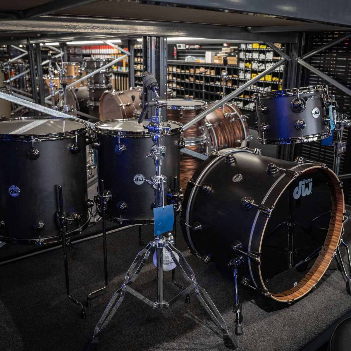 DW Collectors Maple / Mahogany 4-Piece Shell Pack (12TT/14FT/16FT/22K) in Super Intense Ebony Satin Oil w/Black Nickel Hardware