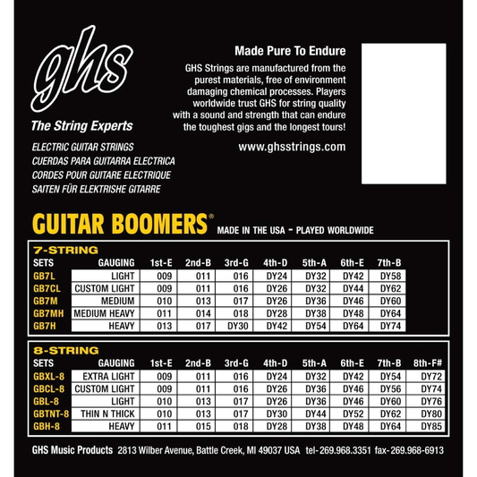 GHS GB7L Boomers Extra Light 7 String Electric Guitar Strings 9-58 Gauge
