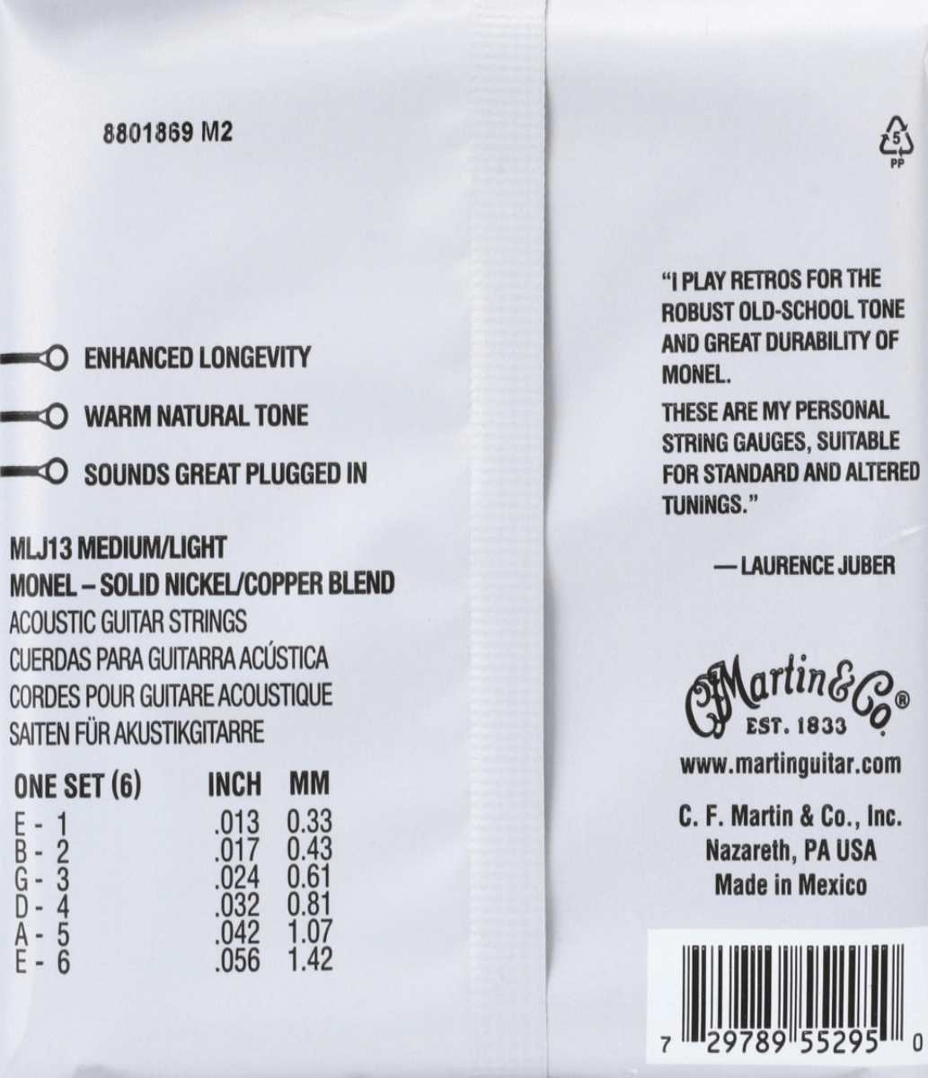 Martin Strings MLJ13 LJ's Choice Retro Acoustic Guitar Strings Medium/Light 13-56 Gauge