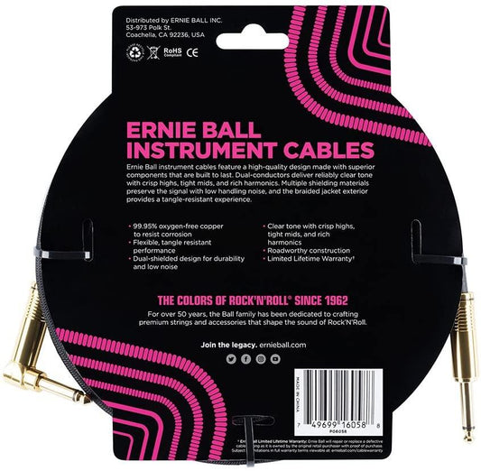 Ernie Ball Straight R to Angle Instrument Cable 25 foot in Black