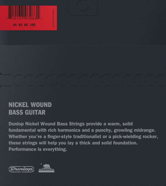 Jim Dunlop DBN45105 Nickel Wound Steel Bass Guitar Strings, 45-105 Gauge