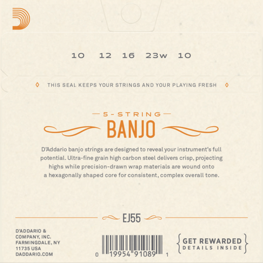 D'Addario EJ55 5-String Banjo Strings Phosphor Bronze Medium 10-23