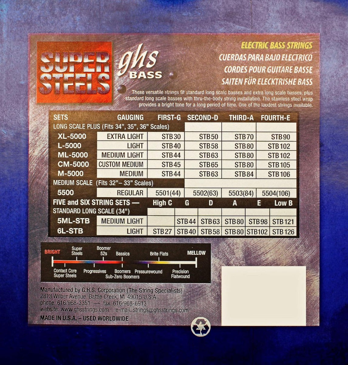 GHS M5000 Super Steels Bass Guitar Strings 44-106 Gauge