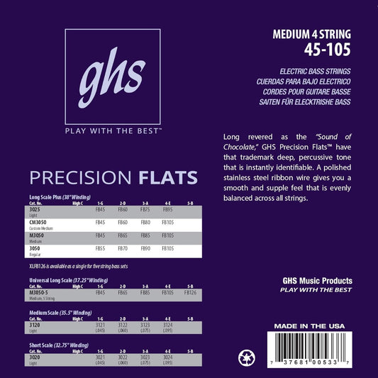 GHS M3050 Pressurewound Bass Flatwound Guitar String45-105 Gauge