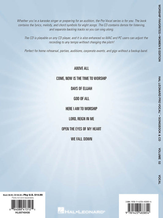 Worship Favorites Pro Vocal Women's Edition Volume 52 Bk/Cd
