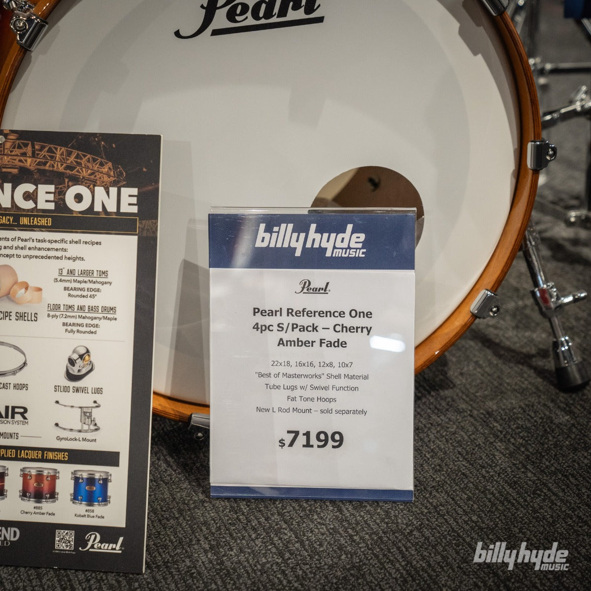 Pearl Reference One 22" 4-Piece Shell Pack with L-Arm Mounts in Cherry Amber Fade