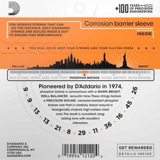 D'Addario EJ41 12 String Phosphor Bronze Acoustic Guitar Strings Extra Light 9-45 Gauge