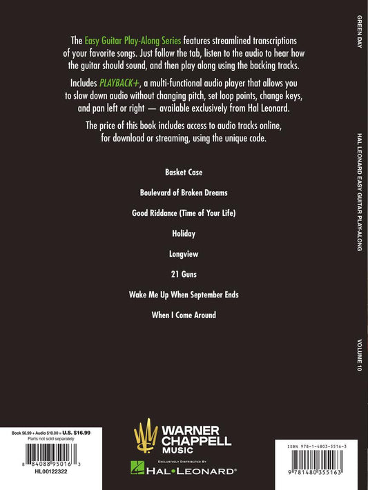 Green Day Easy Guitar Play Along Volume 10 Bk/Cd