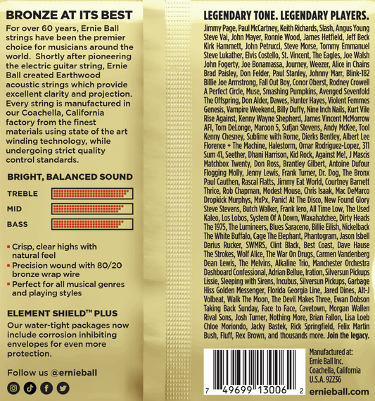 Ernie Ball Earthwood Extra Light 80/20 Bronze Acoustic Guitar Strings 3 Pk 10-50 Gauge