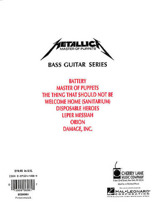 Metallica Master Of Puppets Bass Tab