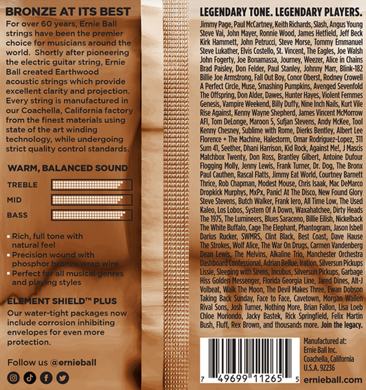 Ernie Ball Earthwood Medium Light Phosphor Bronze Acoustic Guitar Strings 3 Pk 12-54 Gauge