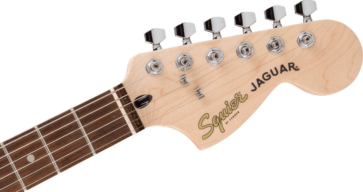 Squier FSR Affinity Series Jaguar, Laurel Fingerboard, White Pickguard in Ice Blue Metallic