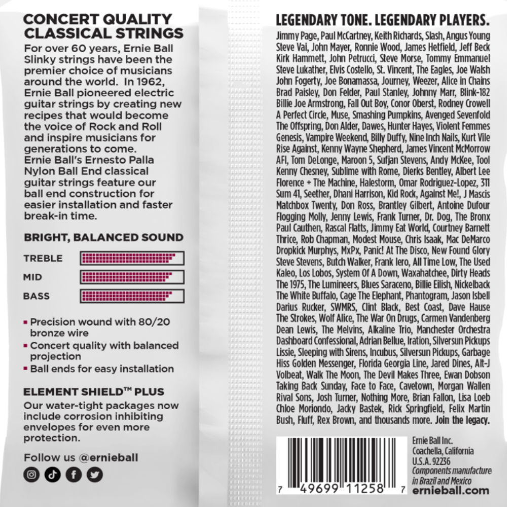 Ernie Ball 3409 Ernesto Palla Black & Gold Nylon Ball End Classical Guitar Strings 3 Pack 28-42 Gauge