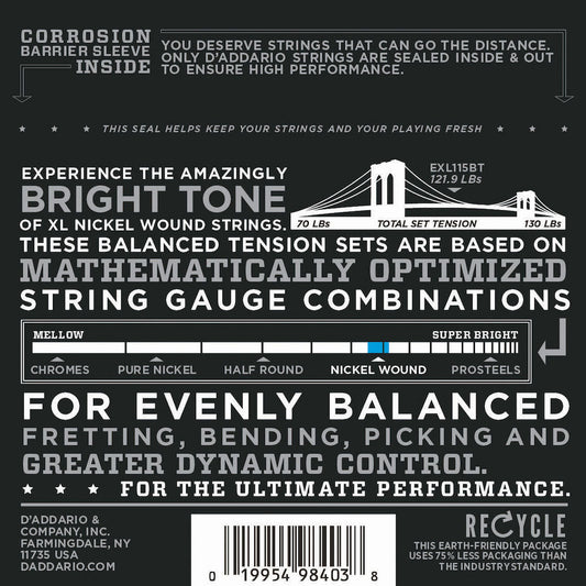 D'Addario EXL115BT Nickel Wound Medium Balanced Tension Electric Guitar Strings 11-50 Gauge