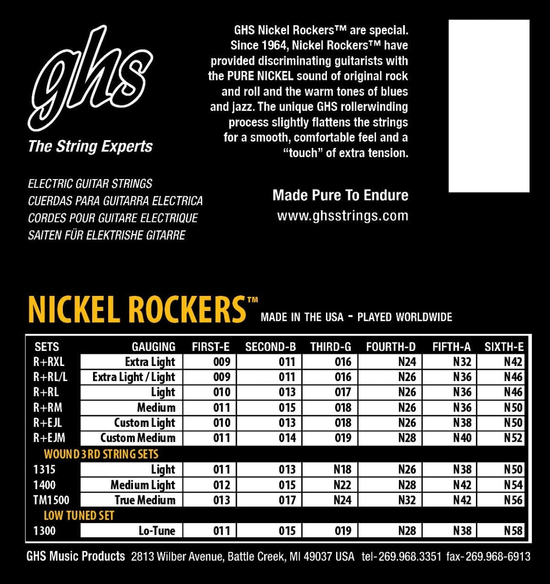 GHS R+RM Nickel Rockers Electric Guitar Strings 11-50 Gauge