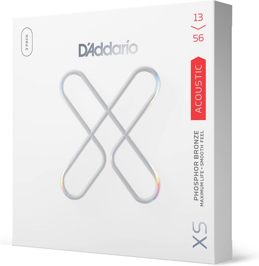 D'Addario XS Phosphor Bronze Medium Coated Acoustic Guitar Strings 3 Pack 13-56 Gauge