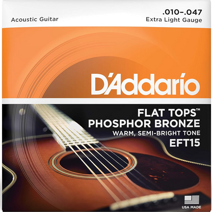 D'Addario Flat Tops Phosphor Bronze Extra Light Acoustic Guitar Strings 10-47 Gauge