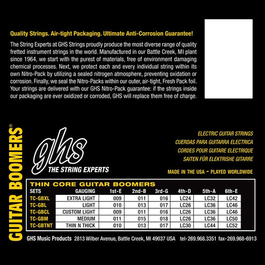 GHS TC GBCL Thin Core Boomers Electric Guitar Strings Custom Light 9-46 Gauge