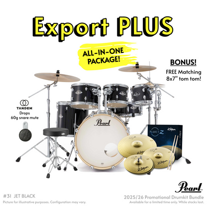 Pearl Export Plus 5-Piece Fusion Kit Drum Kit with PlanetZ Cymbals in Jet Black
