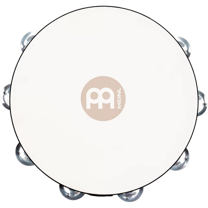 Meinl Percussion TAH1AAB Traditional Wood Series Headed Wood Tambourine Single Row Aluminum Jingle 10"