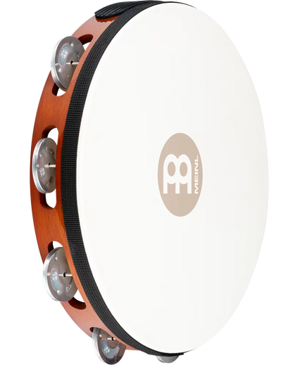 Meinl Percussion TAH1AAB Traditional Wood Series Headed Wood Tambourine Single Row Aluminum Jingle 10"