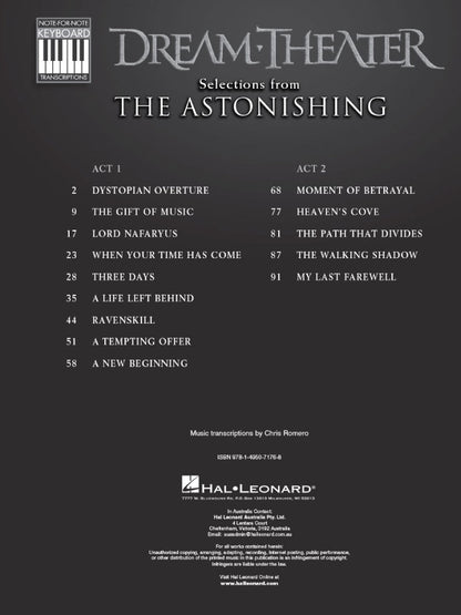 Dream Theater Selections from The Astonishing Note for Note Keyboard Transcriptions
