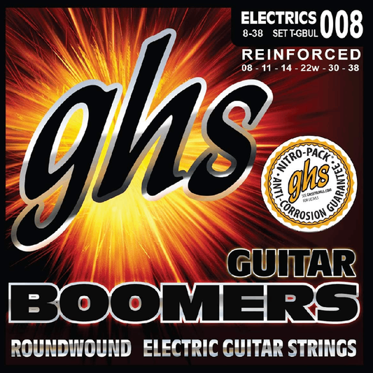 GHS TGBUL Reinforced Boomers Ultra Light Electric Guitar Strings 8-38 Gauge