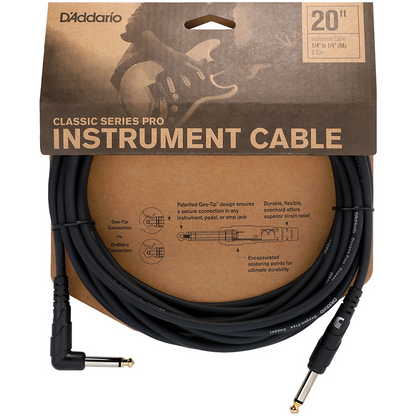 D'Addario Planet Waves 20' Right-Angle Classic Pro Guitar Cable