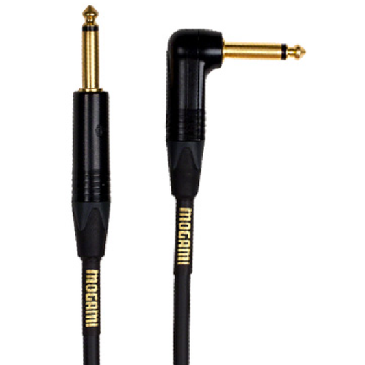 Mogami 25 ft Gold Straight End to Right Angle Instrument R Cable