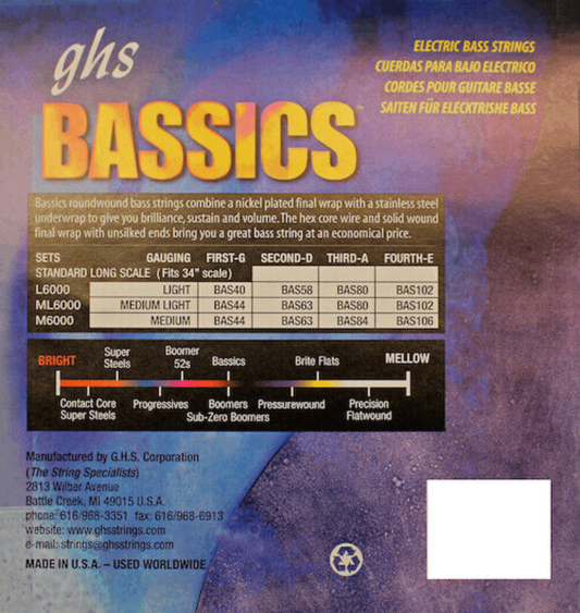 GHS L6000 Bassics Bass Guitar Strings 40-102 Gauge