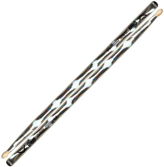Vater Color Wrap 5A Wood Tip Hickory Drumsticks in Silver Optic (Pair)