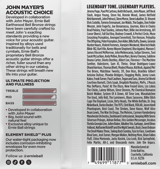 Ernie Ball Medium Light Earthwood Bell Bronze Acoustic Guitar Strings 12-54 Gauge