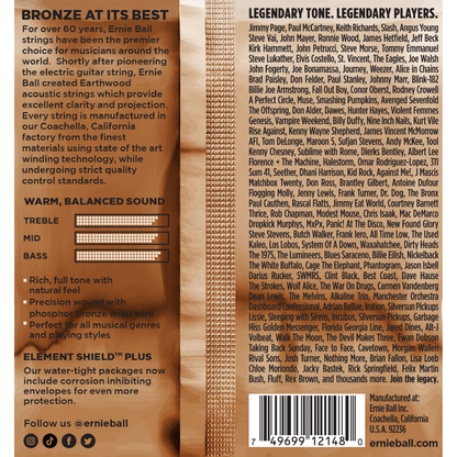 Ernie Ball Earthwood Phosphor Bronze Light Acoustic Guitar Strings 11-52 Gauge