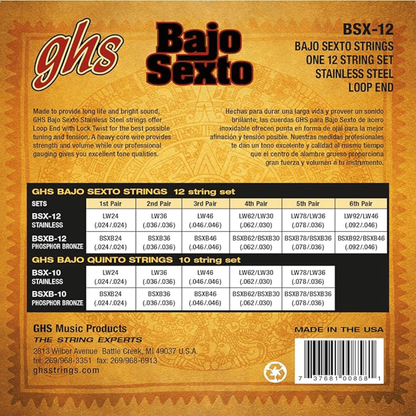 GHS BSX 12 Stainless Steel Bajo Sexto 24-46 Gauge