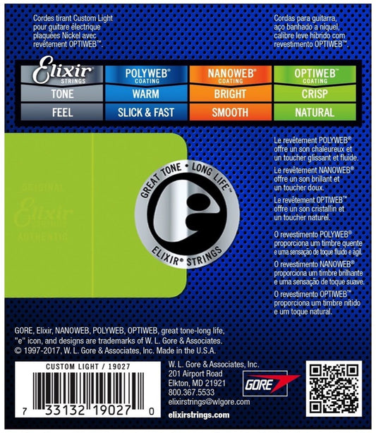 Elixir 19027 Elixir Optiweb Electric Guitar Strings Custom Light 9-46 Gauge