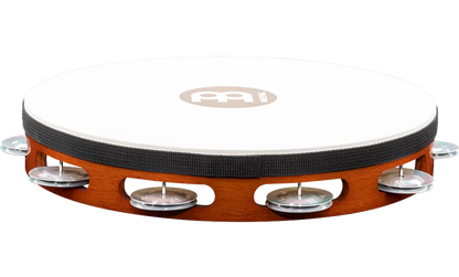 Meinl Percussion TAH1AAB Traditional Wood Series Headed Wood Tambourine Single Row Aluminum Jingle 10"